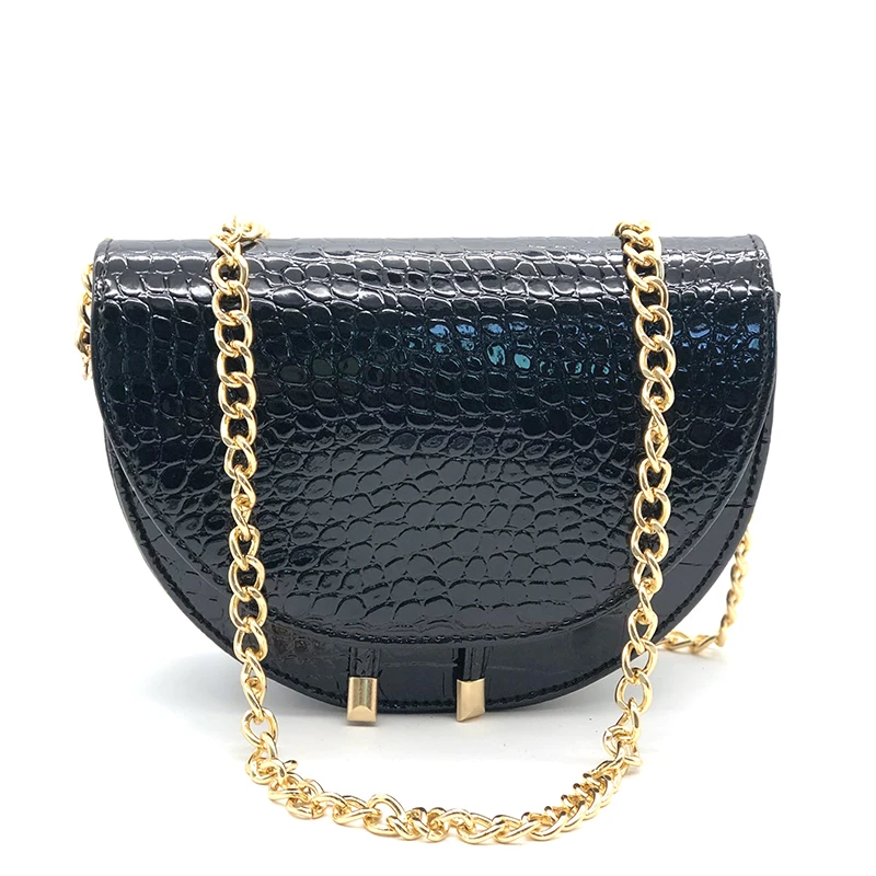 Black 3 chain MLHJ Женская сумка через плечо модная крокодиловая полукруглая седельная сумка из искусственной кожи сумки на плечо для женщин дизайнерские сумки - Цвет: Black 3 chain