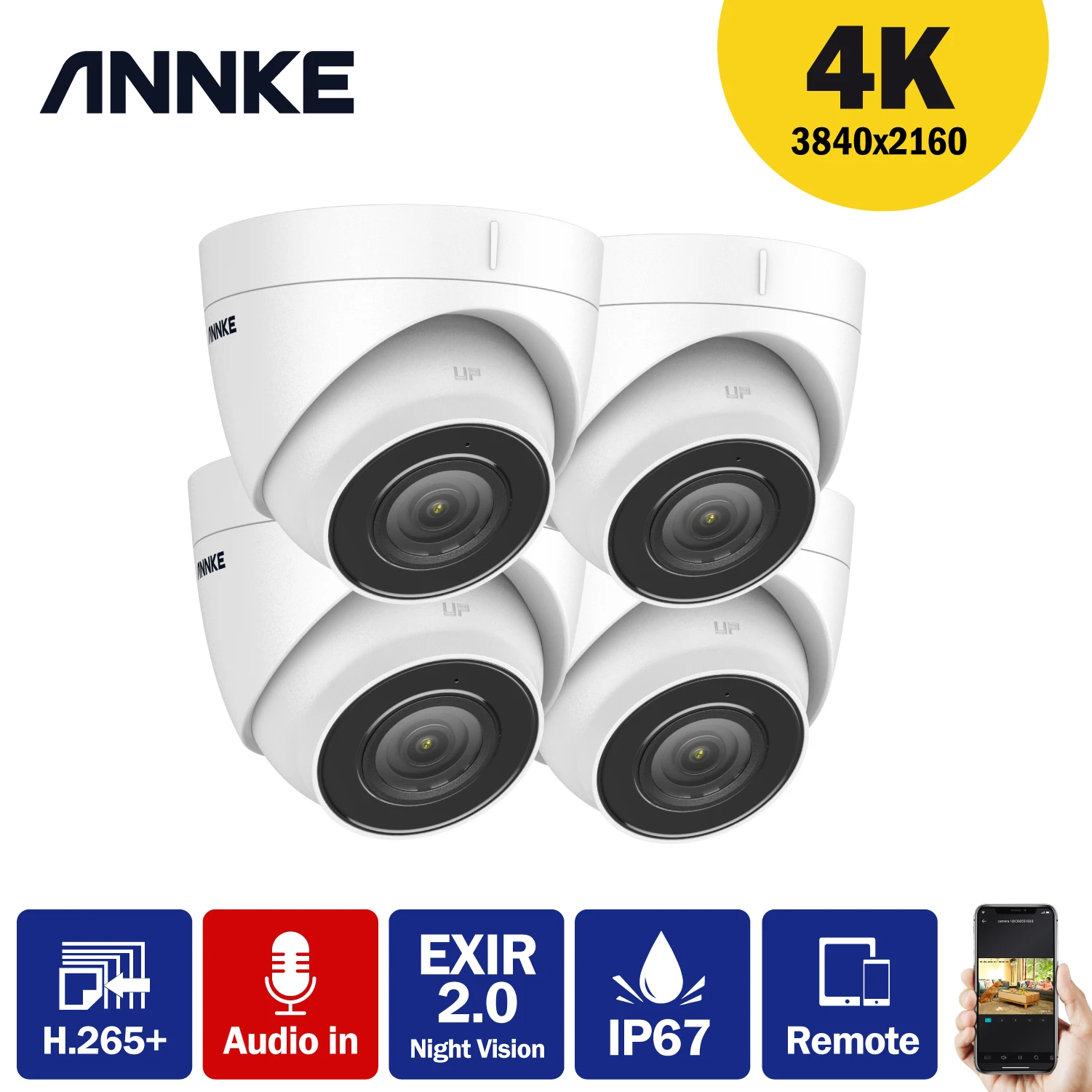 ANNKE 4PCS Ultra HD 8MP POE Camera 4K Outdoor Indoor Weatherproof Security Network Dome EXIR Night Vision Email Alert CCTV Kit |