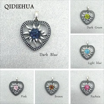 

New DIY Antique Silver Making Pendants Crystal Flowers Small Love Heart Connector Charm Pendants for Necklace Making Findings