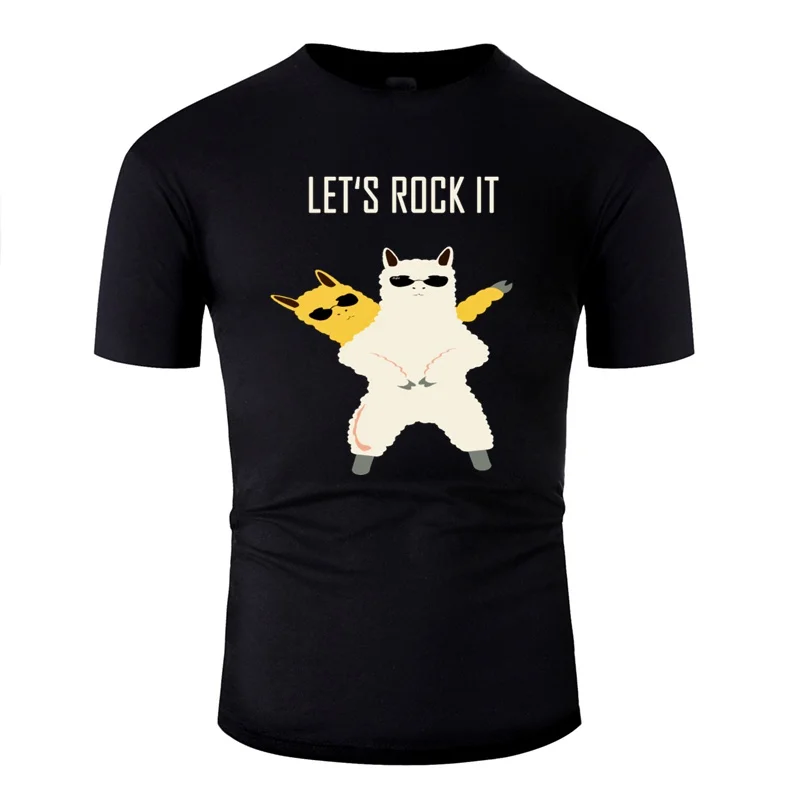 Create llama lets rock it футболка мужская с круглым вырезом оверсайз S-5XL хипстер для взрослых футболки хип-хоп Топ