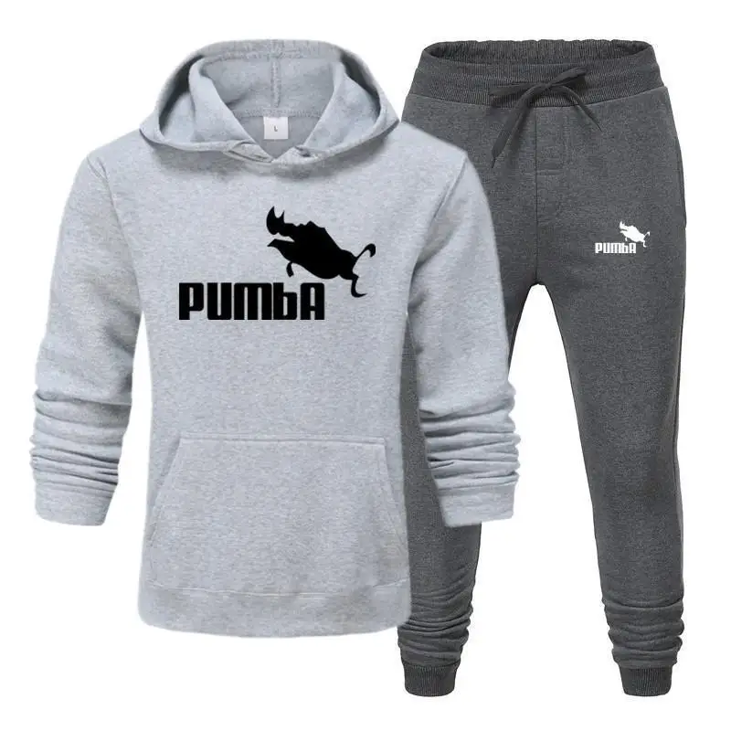 Брендовый спортивный костюм Pumba, Мужские Термо спортивные комплекты, флисовая плотная толстовка с капюшоном+ штаны, спортивный костюм, повседневные толстовки, спортивный костюм