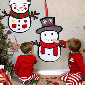 

DIY Felt Snowman,Christmas Game Set with Detachable Ornaments, Xmas Wall Hanging Gifts for Kids Christmas Decorations,Set of 2 P