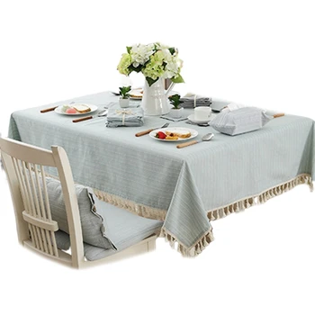 

Japan Style Linen Cotton Tassel Table Cloth Rectangular Edge Tablecloth Letter Printed Dustproof Table Covers