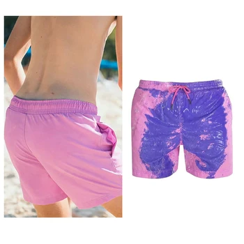 

1xColor-changing Beach Shorts Men Quick Dry Swimwear Beach Pants Warm Color Discoloration Shorts Swimming Surfing Board Shorts