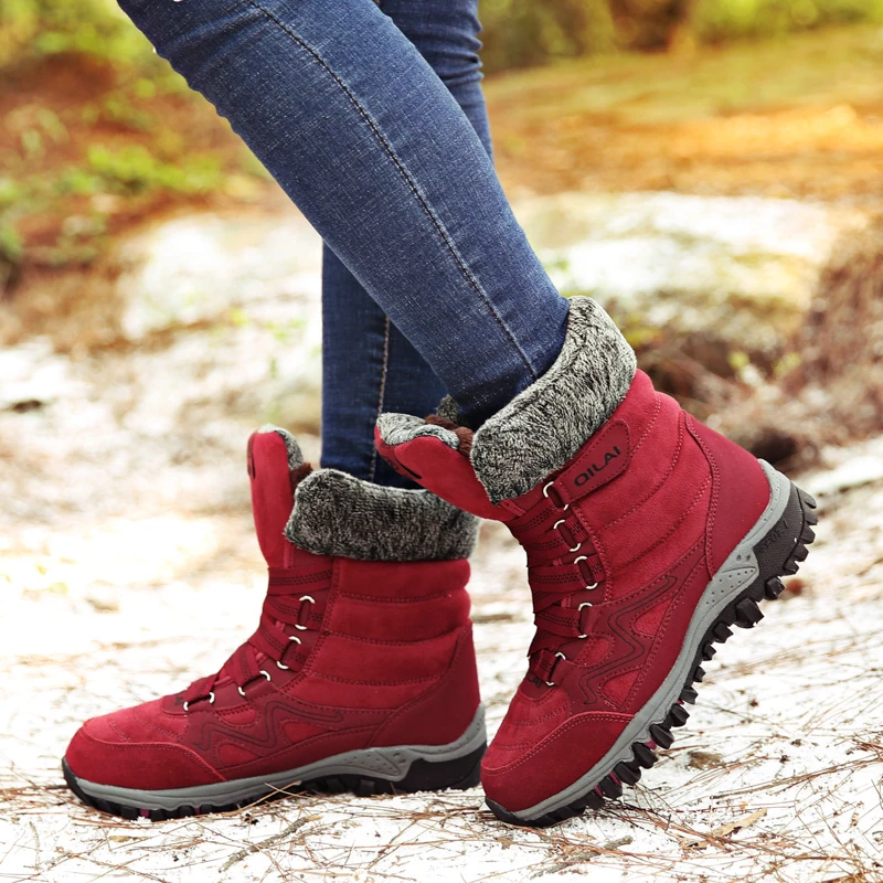 Уличная женская обувь для пеших прогулок; теплая плюшевая обувь для трекинга и альпинизма; зимние высокие тактические походные ботинки; женские ботинки на меху