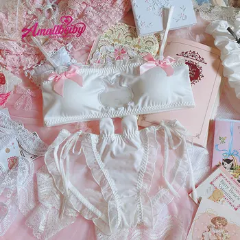 

Bra and Panties Set Sexy Underwear Lingerie Soft Girl Lolita Mesh Rabbit Ears Strapless Bra Panty Set Sexi Intimate Sleepwear