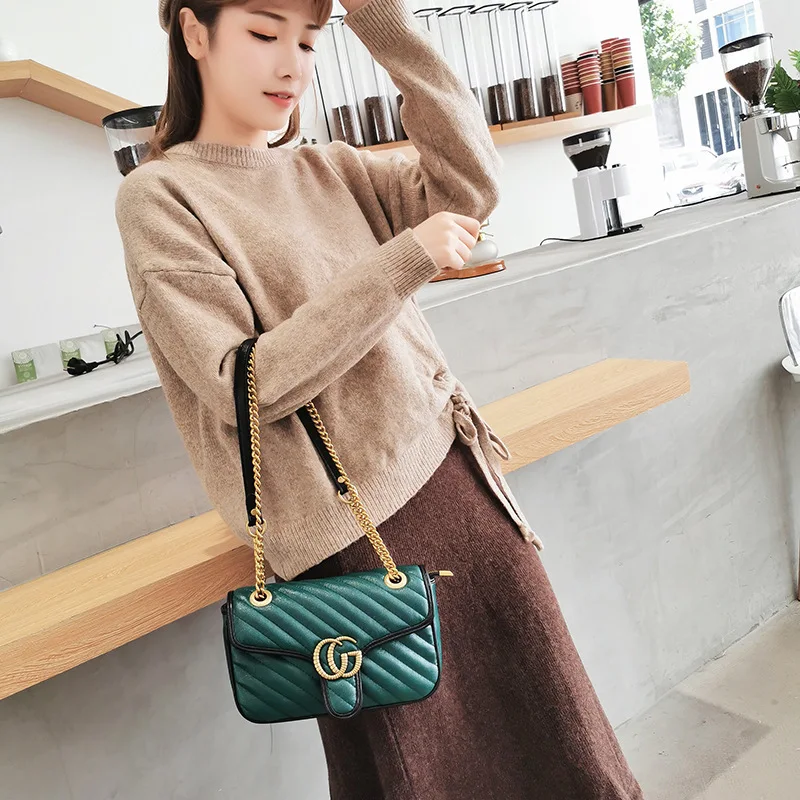 

2020 spring and summer new embroidery lattice small square bag fashion portable chain bag ladies shoulder diagonal bag
