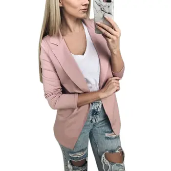 

2019 Women Lapel Casual Long Sleeves Warm Coat Autumn Winter Solid Color Office Lady Female Blazer Formal Jackets