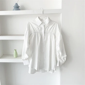 

White Shirt Women Style Blouse 2020 Spring Autumn Shirred Bubble Puff Sleeve Korean-style Solid Loose Blouse Khaki Female K428