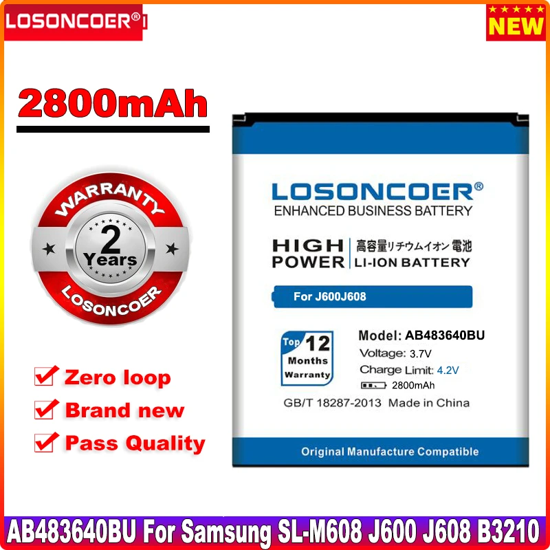 Аккумулятор LOSONCOER AB483640BU 2800 мАч для samsung J600 J608 C3050C S7350C F619 C3050 E740 E748 F110 L608 B3210 F118 G618 L600 |