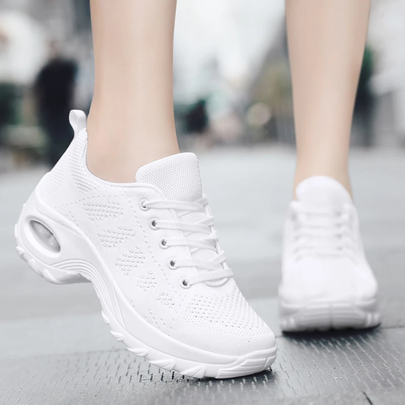 Zapatillas de tenis transpirables con amortiguación de aire para mujer,  deportivas modernas, cómodas, con cordones, para gimnasio, color blanco,  para exteriores|Zapatos de tenis| - AliExpress