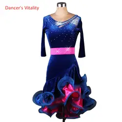 Костюмы для латиноамериканских танцев Танцевальный костюм старший платья Фиолетовый бархат Элегантный Половина рукава платье для женщин