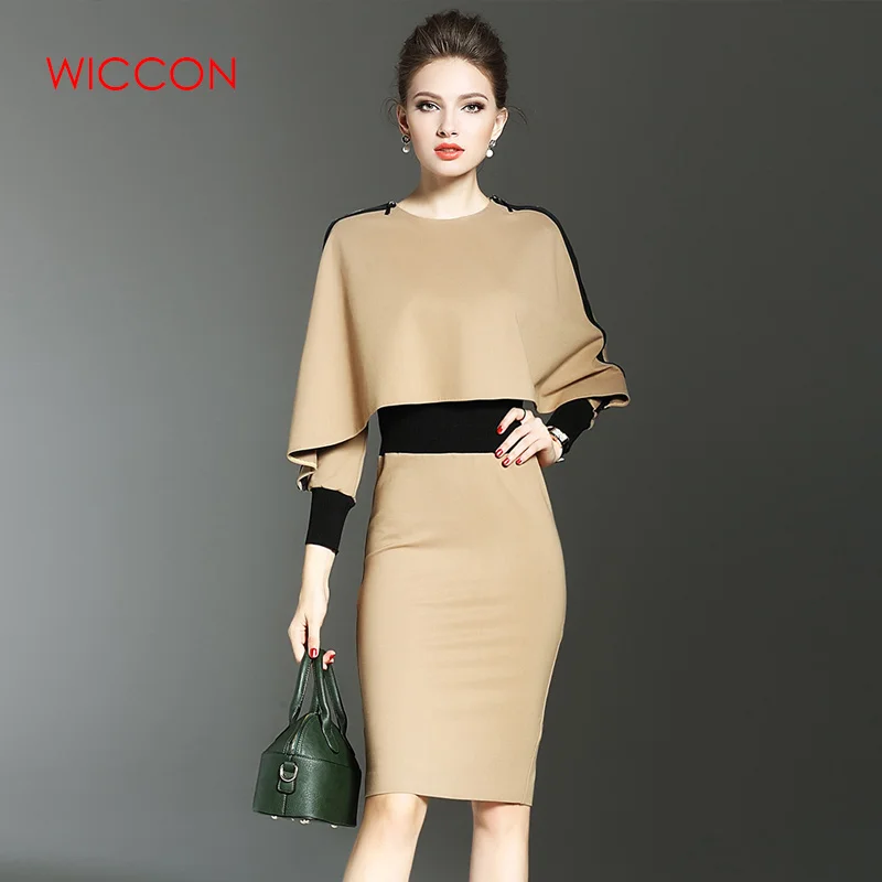 

Fashion Elegant Women Dress Suit OL Work Office Lady Formal Business Wear Bodycon Slim Vintage Cape Coat Two Piece Set Outfit