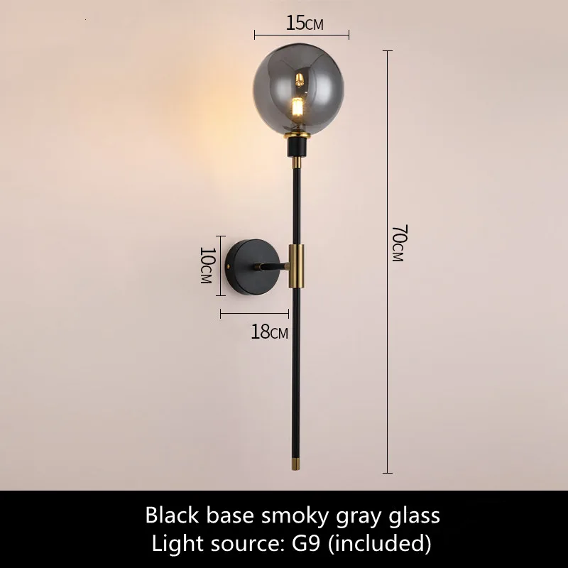 plug in wall lights Amber Smoky Gray Glass Ball Wall Lamp Round Magic Bean Golden Wall Light Kitchen Balcony Aisle Corridor Bedsides Lighting Sconce wall mounted bedside lights Wall Lamps