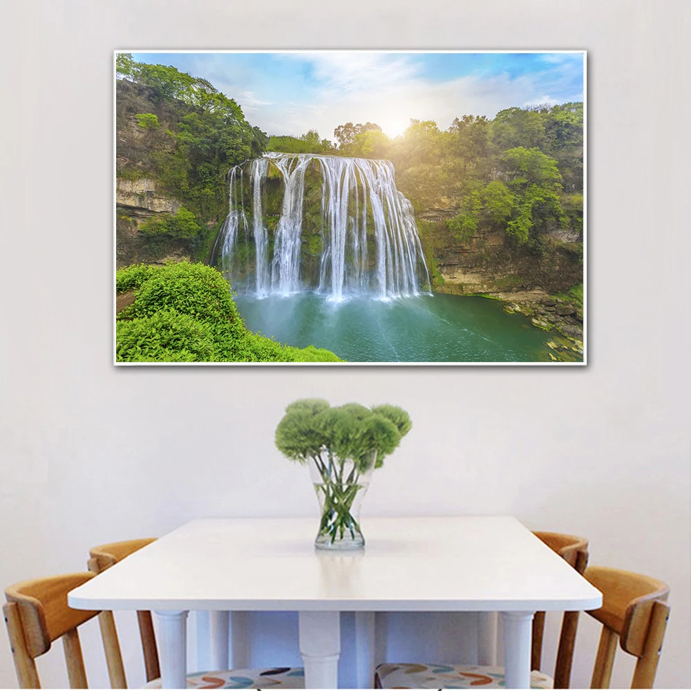 beautiful waterfall mountain Scenery  100% quality Canvas Print wall home Decor 