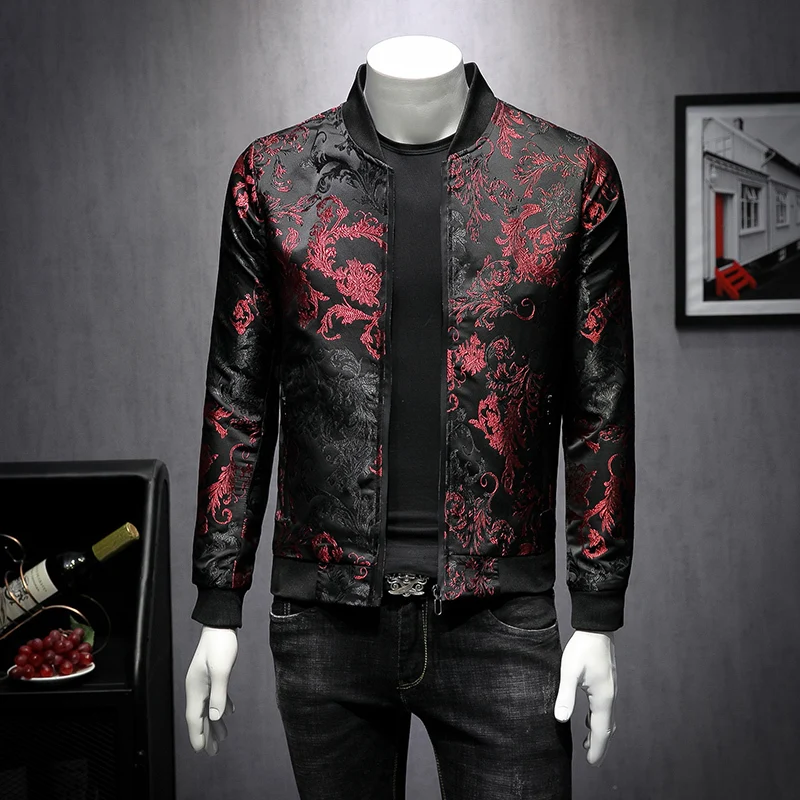 Najtaniej 2019 jesień paisley Floral kurtka mężczyzn w stylu Vintage mężczyźni Business kurtka Bomber mężczyźni płaszcz wiatrówka ubrania mężczyźni w stylu Vintage kurtka płaszcz 5XL