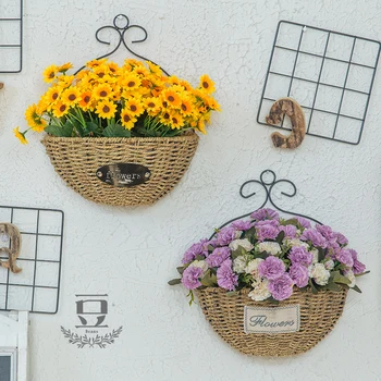 

Garden style modern simple home decoration handmade Living room imitation flower art hanging wall decoration flower basket