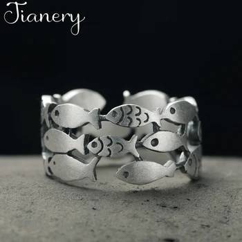 

JIANERY Bohemian Fashion 925 Sterling Silver Layer Fish Rings For Women Retro Engagement Jewelry Wholesale