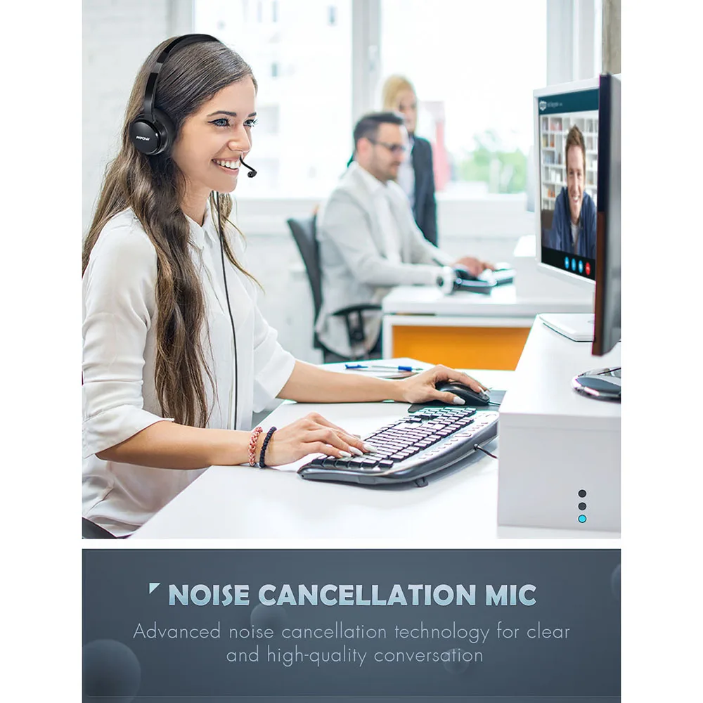 1/2PCS Mpow 071 USB 3.5mm Wired Headset with Noise Reduction Mic In-line Control Protein Memory Earmuff for Skype PC Call Center - Image 2