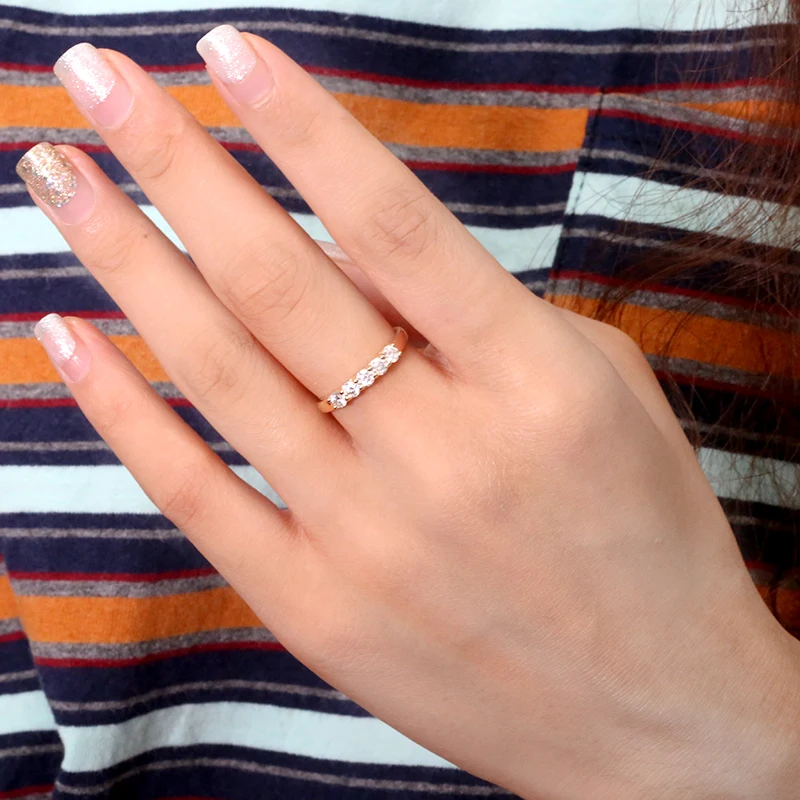 14k White Gold Engagement&Wedding CVD HPHT Lab Grown Diamond Band Ring For Women 0.1ct 3mm Total 0.5ctw DEF Round Cut