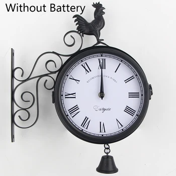 

Metal Cockerel And Bell Outdoor Garden Clock With Station Bracket Double Sided Double Sided Outdoor Clock