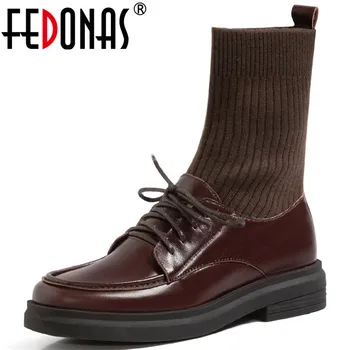 

FEDONAS Elegant Classic Design Women Winter Boots Genuine Leather Platform Low Hels Pumps 2020 Newest Office Lady Shoes Woman