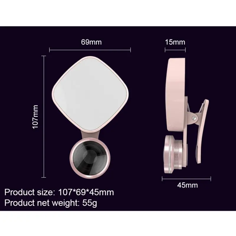 Hot Smart Phone Selfie Light Adjustable Brightness Fill Warm Cold Phone Camera LED Light 2 in 1 Fish-Eye Wide-Angle Macro Lens