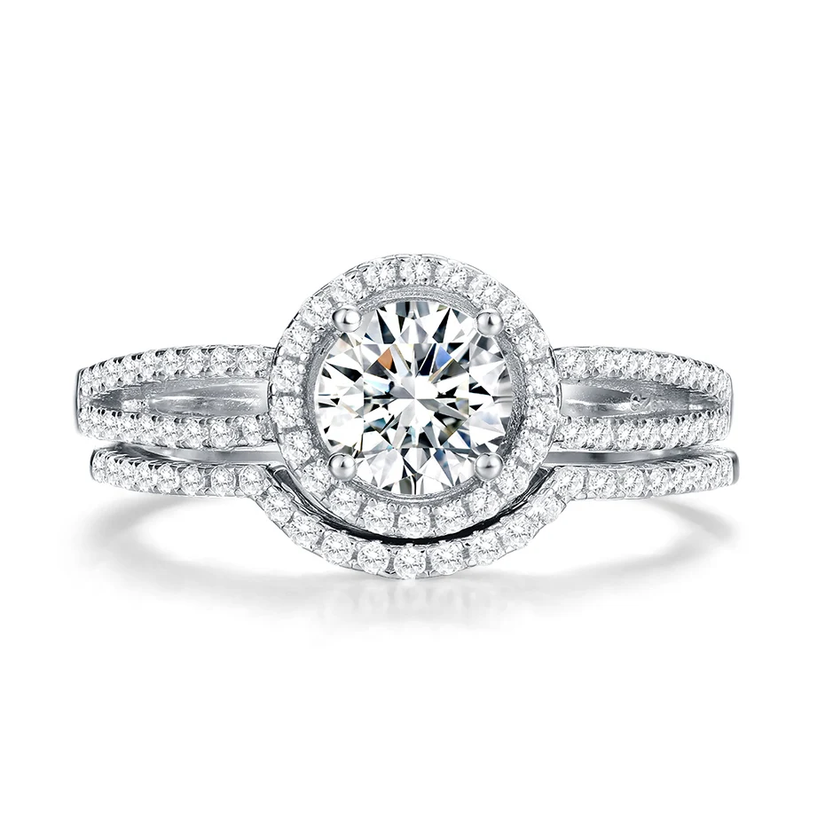 Kuolit 0.8ct Sona бриллианты кольца для женщин 925 пробы Серебряное кольцо круглая огранка камень обручение невесты подарки ювелирные украшения
