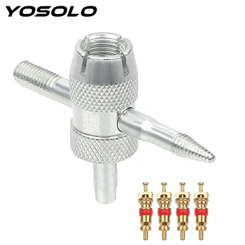 

YOSOLO 4 in 1 Tire Valve Stem Removal Tool Valve Stem Puller Car Tire Repair Tools 4pcs Copper Valve Core Tyre Cleaning Tool
