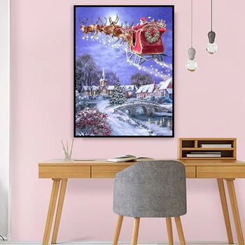 

Diamond Painting Santa Elk Full Round Diamond Embroidery Sleigh Landscape Elk Home Decor Mosaic Christmas