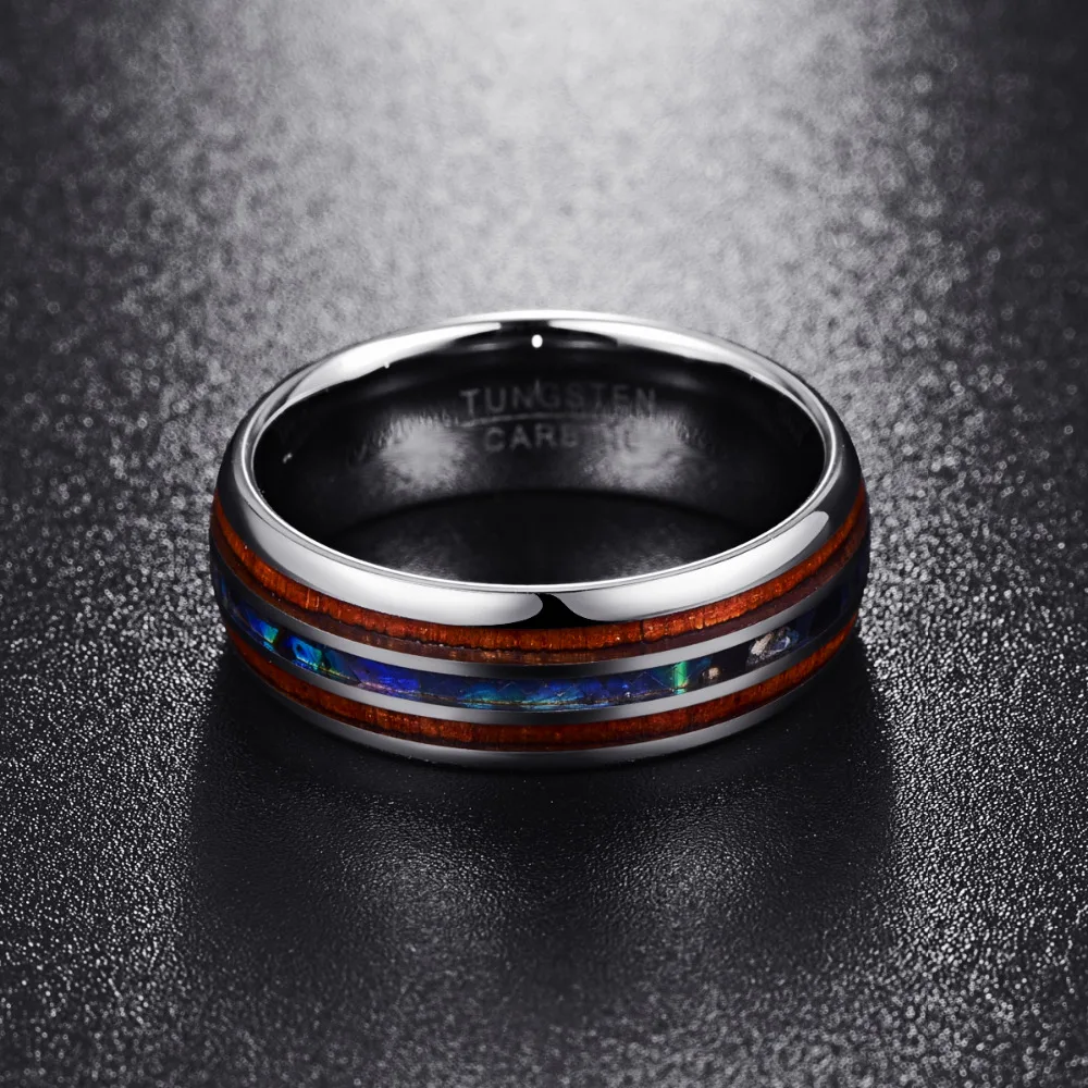 Comprar Nuncad 8mm madera hawaiana Koa y concha de abulón anillos de carburo de tungsteno anillos de boda para hombres comodidad talla 5 14