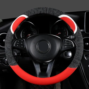 

Linen Leather Steering Wheel Cover Cute Cartoon Anti-Slip Breathable Car Steering Wheel Cover Set for Women Girls Universal 38CM