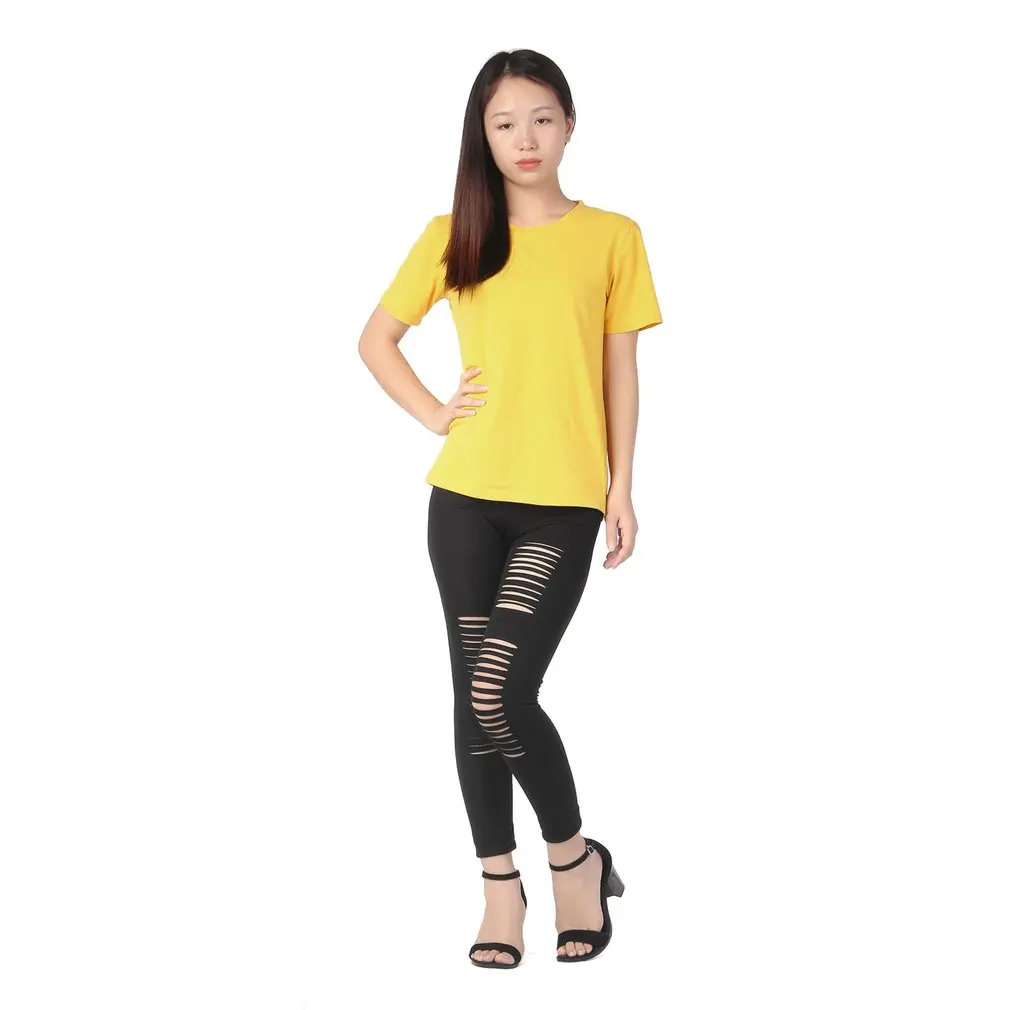 Women Basic Strech Black Leggings Holes Ripped Leggings Punk Rock  Leggins Casual Jeggings Dancing Pant Party Gothic Pant