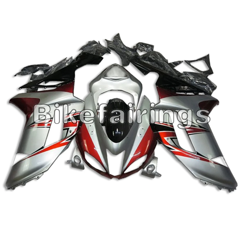 

Customized Cowling For Kawasaki 2007 2008 ZX-6R ABS Injection Body Work Bike Casing Complete Silver Red Fairing Kit