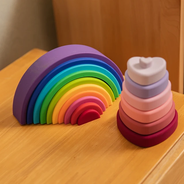 1Set Baby Rainbow Colors Silicone Stacking Toys Montessori Creative Toys BPA Free Food Grade Silicone Early Education Kids Gifts 3