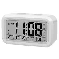 Enhanced Digital Alarm Clock with Temperature Display, Calendar, Snooze Function, and Backlight (White)