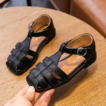 

2020 New Vintange Weave Solid Girl's Sandals Closed Toe Sandals for Princess Baby Flat Girls Sandals Summer Kids Dance Shoes