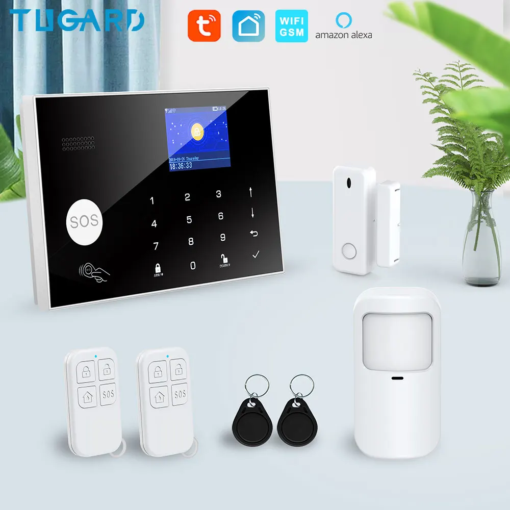 Tugard Tuya Wifi Gsm Home Burglar Security Alarm System 433MHz Apps Control LCD Touch Keyboard 11 Languages Wireless Alarm Kit