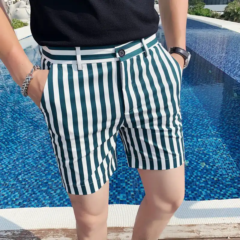 韓国メンズ夏のショートパンツ21ファッションストライプショートパンツスリム男性ショーツバミューダmasculinoホットセクシーなビーチショート Hombreハーフパンツ ショートパンツ Aliexpress