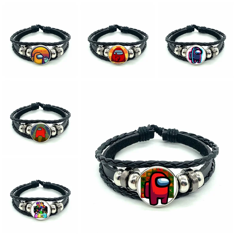 Pulsera de piel sintética negra ajustable para hombre y mujer, brazalete de piel sintética con diseño periférico de Anime, regalo de Navidad familiar