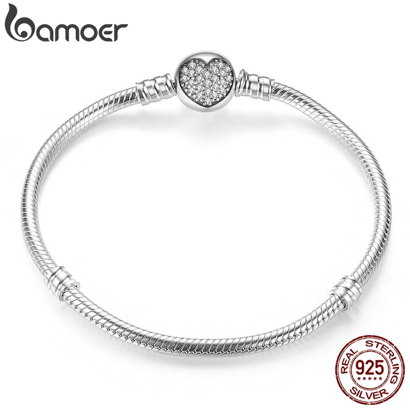 Bamoer Autentico 100% 925 Sterling Silver Classic Snake Chain Bangle & Bracciale Per Le Donne Pave Setting Cz Fine Jewelry Pas916