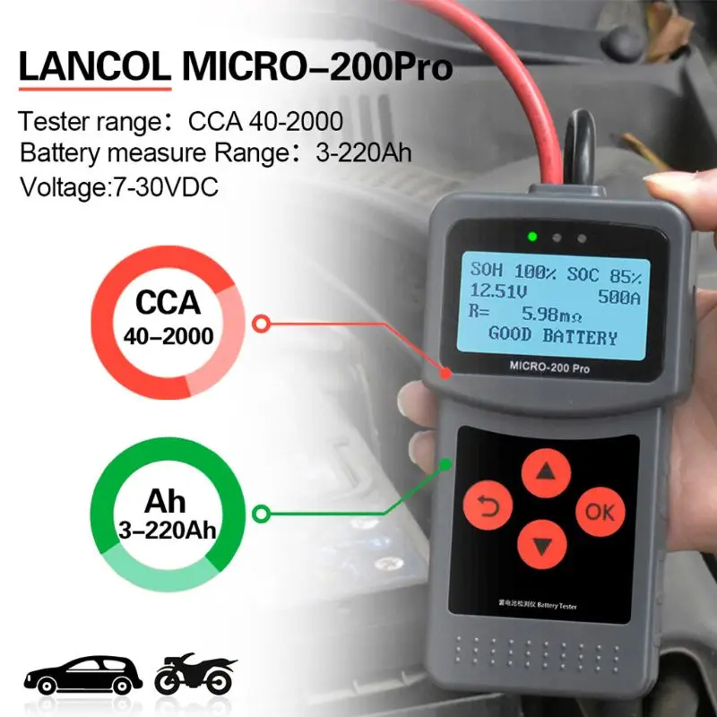 MICRO 200PRO тестер автомобильной батареи Емкость цифровой автомобиль сброс нагрузки