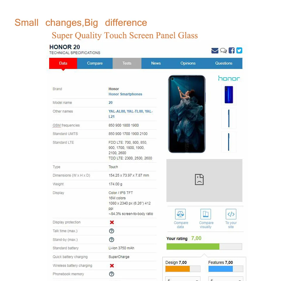 10 шт./лот для huawei Honor 20 YAL-L21 сенсорный экран Сенсорная панель переднее внешнее стекло для Honor 20 PRO ЖК-стекло Замена объектива