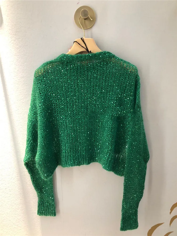 2020 Mohair Green Sequin Sweater Loose Thin New Autumn Winter Pullover Sweater Women 2020 Mohair Green Sequin Sweater Loose Thin New Autumn Winter Pullover Sweater Women