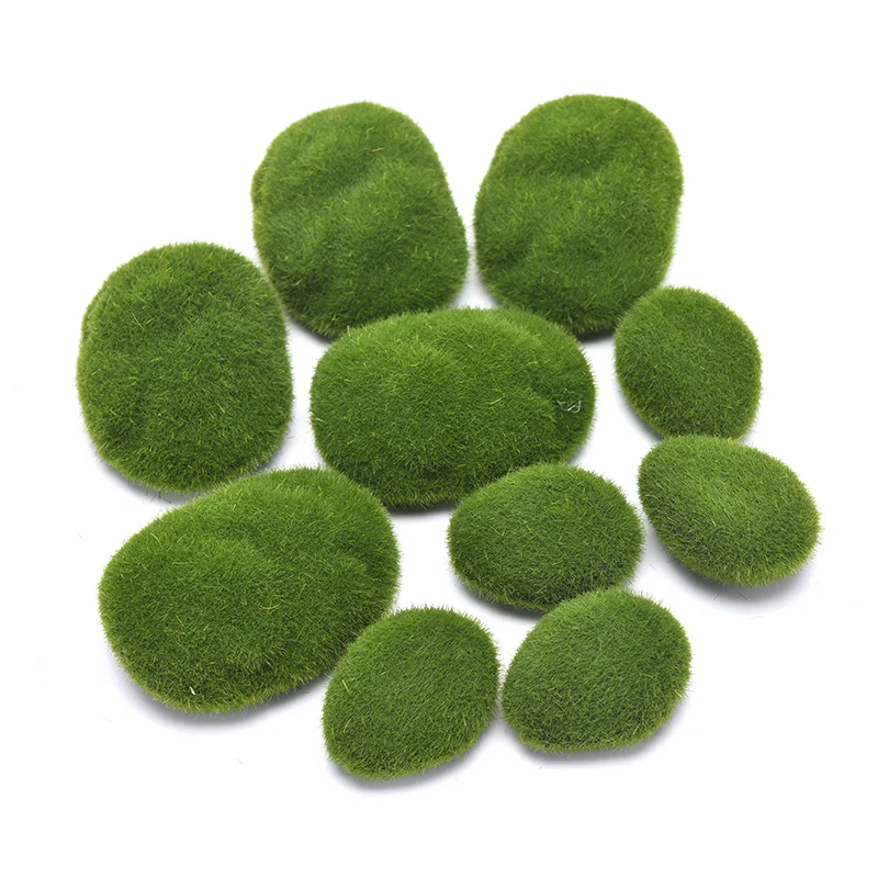 20Pcs 3 Size Artificial Moss Stone Rock Green Moss Covered DIY Home Garden Decoration New