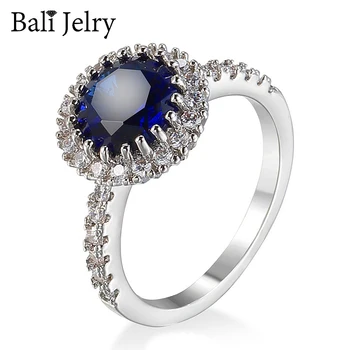 

BaliJelry Trendy Ring Silver 925 Jewelry Round Sapphire Zircon Gemstone Rings for Women Wedding Engagement Accessories Wholesale