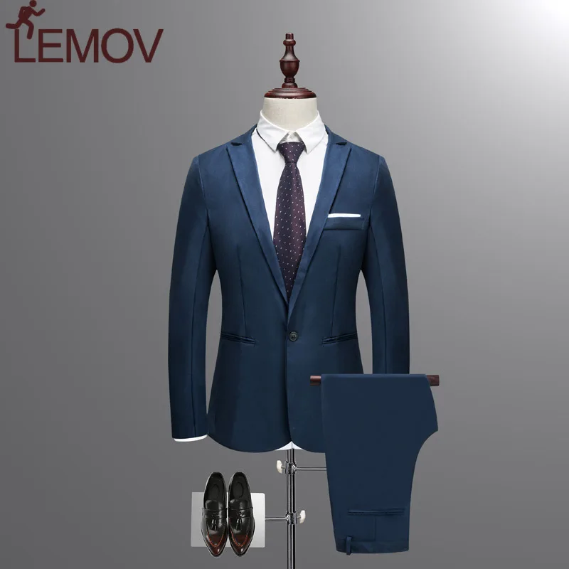 

Jacket + Pant New Men Business Slim Suits Sets Solid Color Wedding Office Dress Two-piece Suit Blazers Coat Trousers Waistcoat