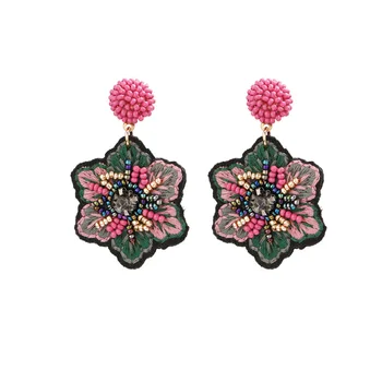 

Ethnic Embroider Element Bohemia Style Seed Bead Geometrical Shape Woman Earring