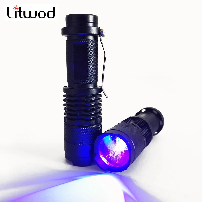 

LED UV Flashlight Ultraviolet Torch Mini penlight Light Use AA/14500 battery Waterproof 3 Mode zoomable Adjustable Focus Lantern