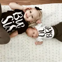 Big Sis and Lil Bro, брат и сестра семья, футболка и комбинезоны, Детские одинаковые футболки для малышей черно-белые повседневные одинаковые Топы